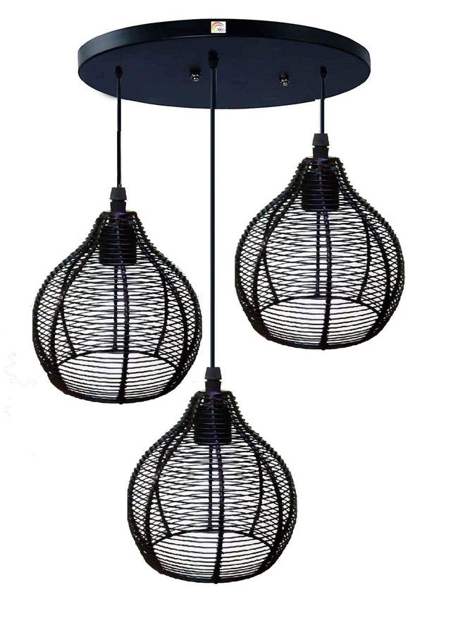 BrightLyt 3-Light Chandelier/Jhumar Industrial Black Finish Metal Shade Hanging Pendant Ceiling Lamp - Image 1